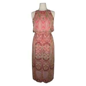 New York & Company Paisley Halter Maxi Dress Pink Boho Summer Size Medium